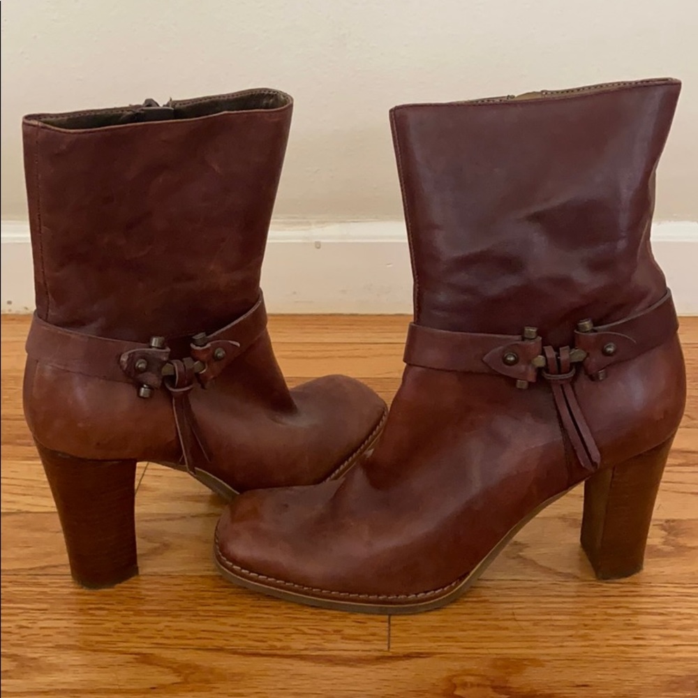 Brown Leather Nine West High Heel Booties